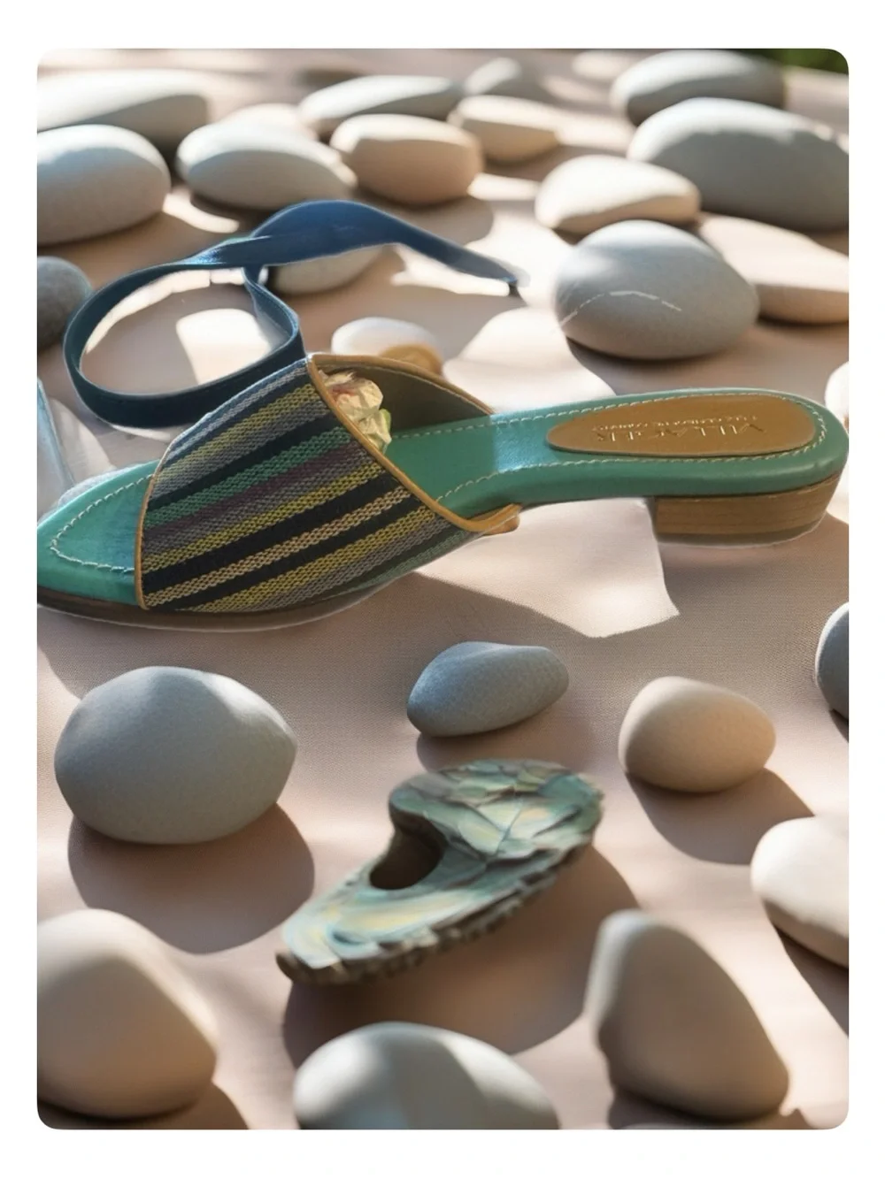 Villager A Liz Claiborne CompanyTeal Slide Sandals with Multicolor Striped Upper